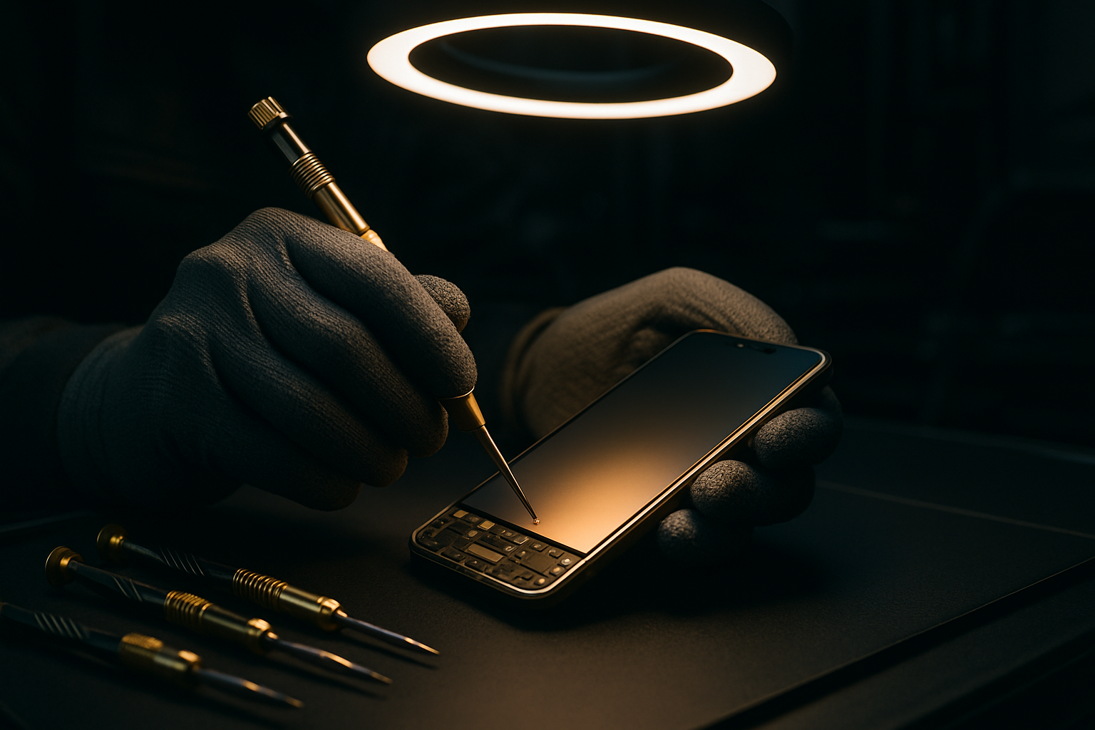 Technicien réparant un téléphone